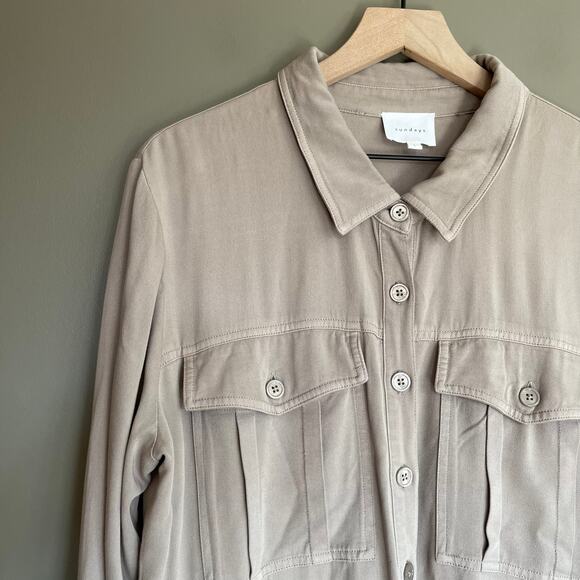 SUNDAYS SENNA ROMPER IN BRINDLE Size Large Taupe Grey Long Sleeve Utility Chic - Picture 5 of 16
